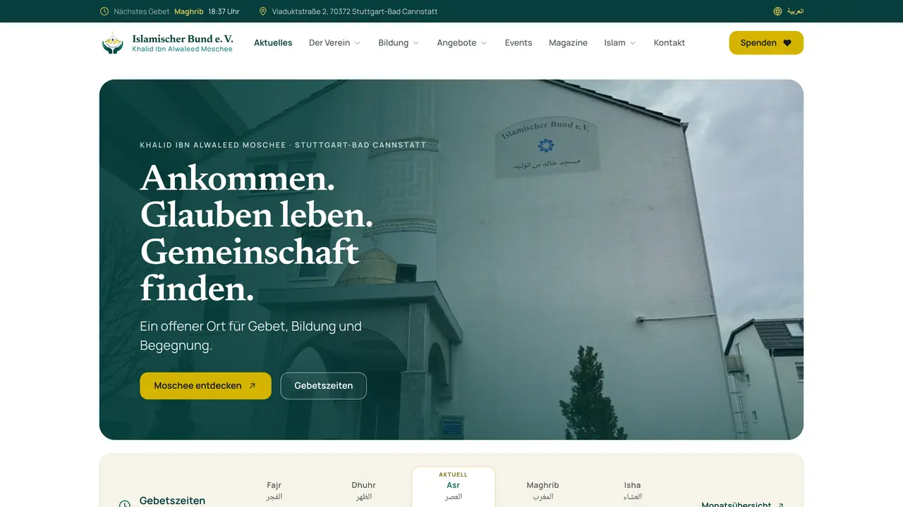 Website of a mosque community in Stuttgart
